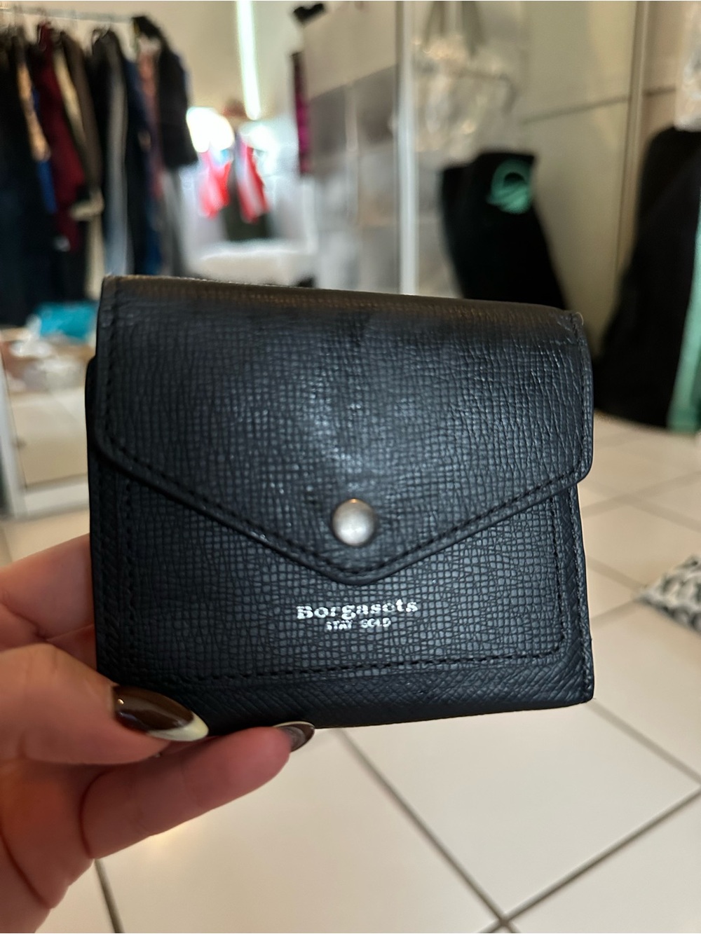 Black Textured Leather Compact Wallet